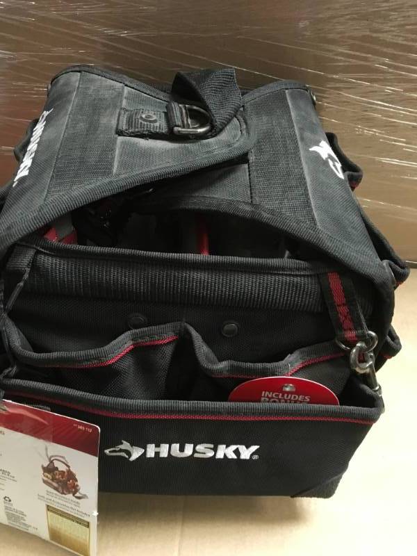 lot 31 image: Husky 10 in. Electrician Tool Bag with Driver Wall in good condition