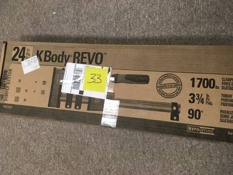 lot 33 image: BESSEY 24 in. K Body REVOlution (KRE) Parallel Clamp with Composite Plastic Handle and 3-3 4 in. Throat Depth in good working condition