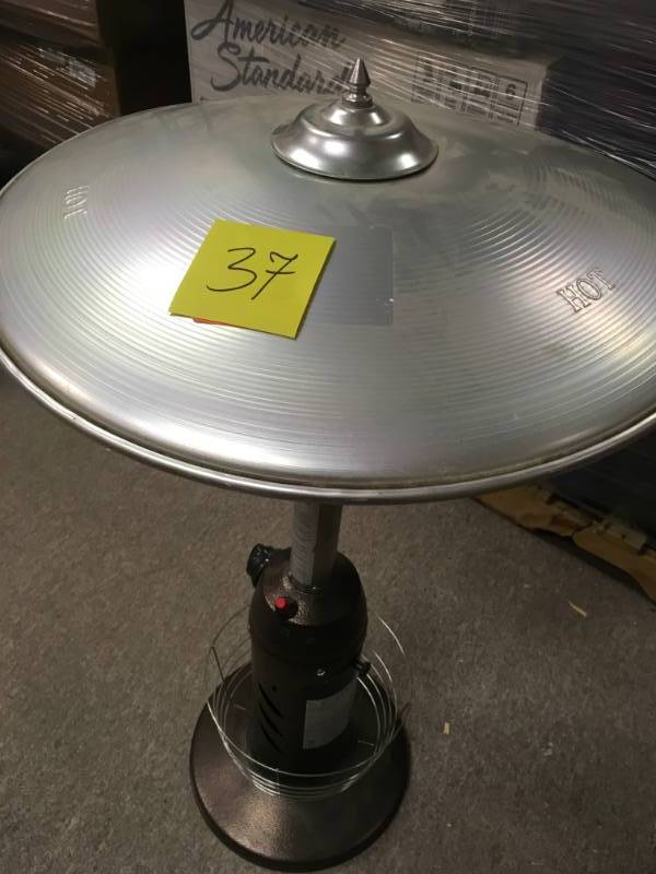 lot 37 image: Hampton Bay 11,000 BTU Powder Coated Bronze Tabletop Propane Patio Heater in good working condition