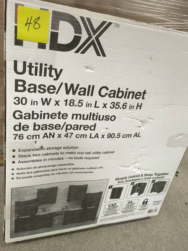 lot 48 image: HDX 36 in. H x 30 in. W x 19 in. D Stackable Utility BaseWall Freestanding Cabinet in Dark Grey in good condition