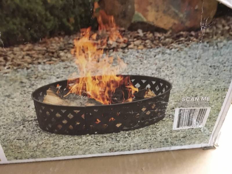 lot 58 image: 30 IN STEEL FIRE PIT RING LATTICE PATTERN BLACK OUTDOOR BACKYARD not used