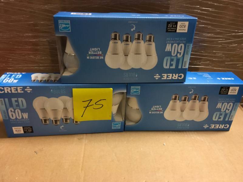 lot 75 image: Cree 60W Equivalent Daylight (5000K) A19 Dimmable LED Light Bulb (4-Pack) QTY 3 not used