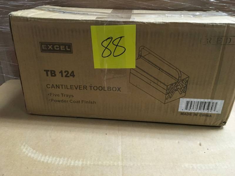 lot 88 image: Excel 14.6 in. W x 6.3 in. D x 6.3 in. H Cantilever Steel Tool Box, Red in good working condition