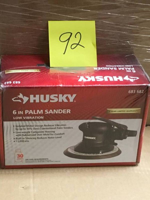 lot 92 image: Husky 6 in. Low Vibration Palm Sander in good working condition