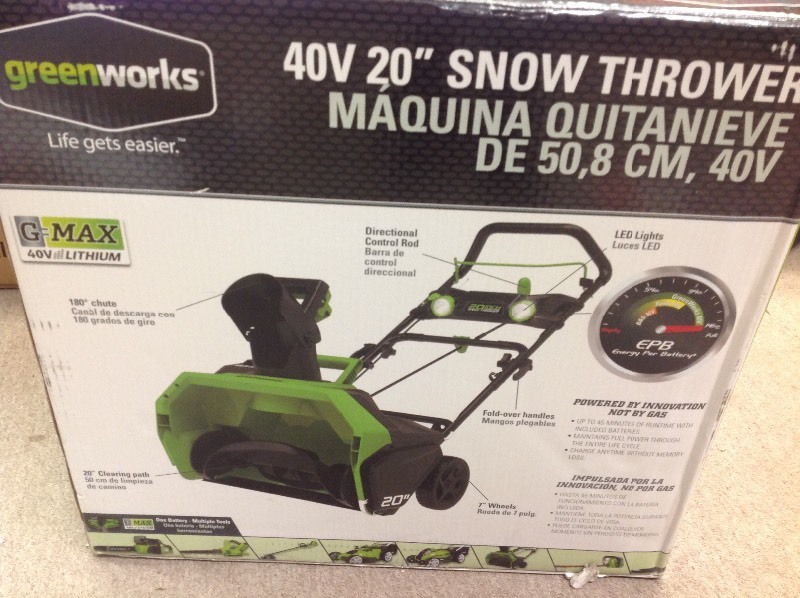 lot 105 image: Greenworks Digi-Pro GMAX 20 in. 40-Volt Cordless Electric Snow Blower - Battery and Charger Included in good conditions