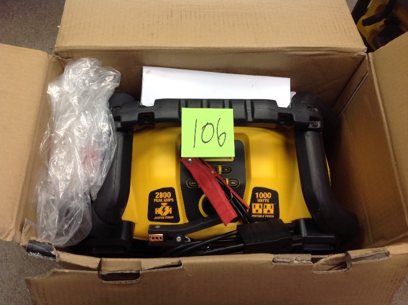 lot 106 image: DEWALT 2800 Peak Amp Jump Starter 1000-Watt Power Inverter with Digital Compressor in good conditions