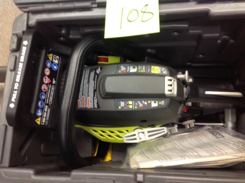 lot 108 image: RYOBI 16 in. 37cc 2-Cycle Gas Chainsaw with Heavy-Duty Case in working conditions