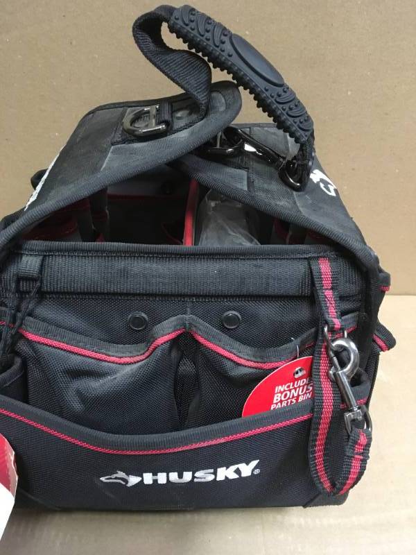lot 23 image: Husky Tool Bags 10 in. Electrician Bag with Driver Wall Black 88593N1 in good condition