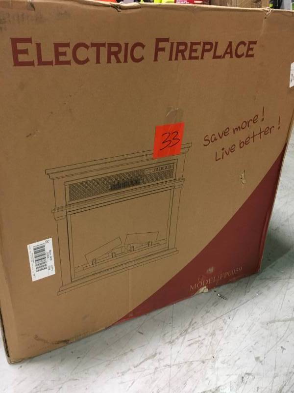 lot 33 image: AKDY 29 in. Freestanding Electric Fireplace Mantel Heater in Wooden Brown with Tempered Glass, Logs in good working condition