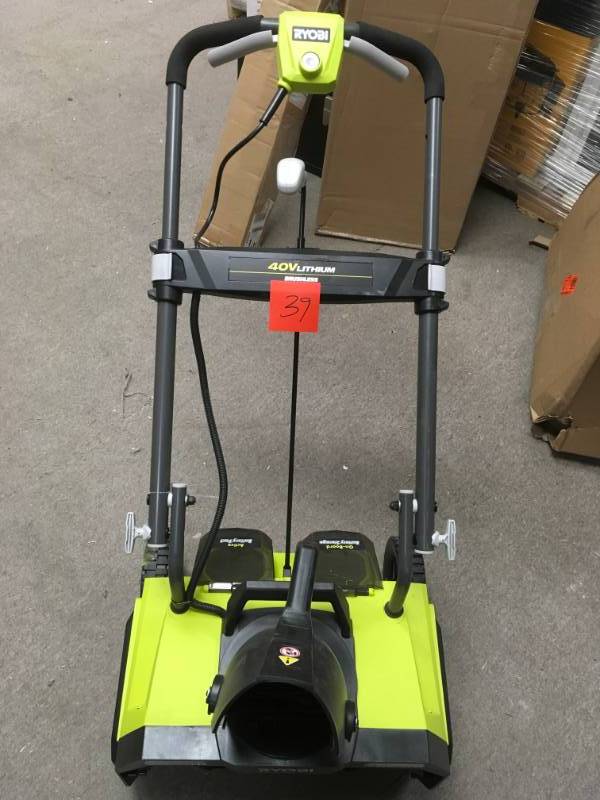 lot 39 image: RYOBI 20 in. 40-Volt Brushless Cordless Electric Snow Blower Tool OnlyBattery and Charger are not Included in good working condition