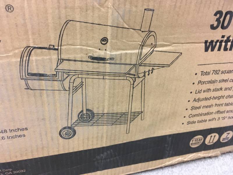 lot 44 image: Royal Gourmet Charcoal Grill in Black with Offset Smoker and Side Table in good working condition