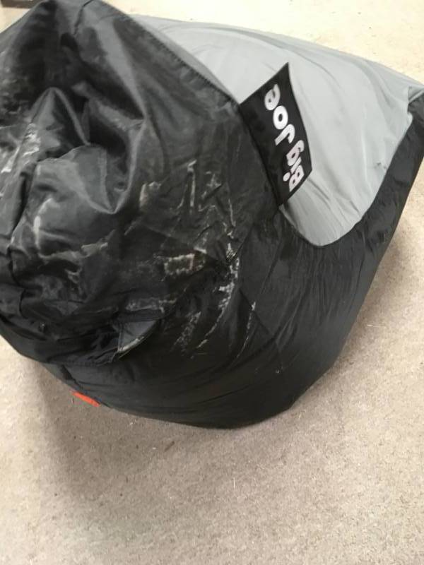 lot 52 image: Big Joe Warp Chair BlackDark Grey Spandex and SmartMax Bean Bag in good condition