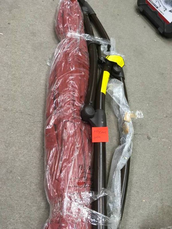 lot 93 image: Hampton Bay 11 ft. LED Round Offset Patio Umbrella in Chili Red MISSING BASE