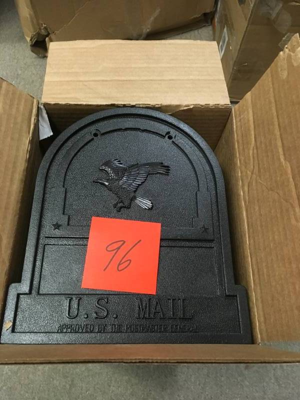 lot 96 image: Gibraltar Mailboxes Arlington Premium Steel Post-Mount Mailbox, Black  in good working condition