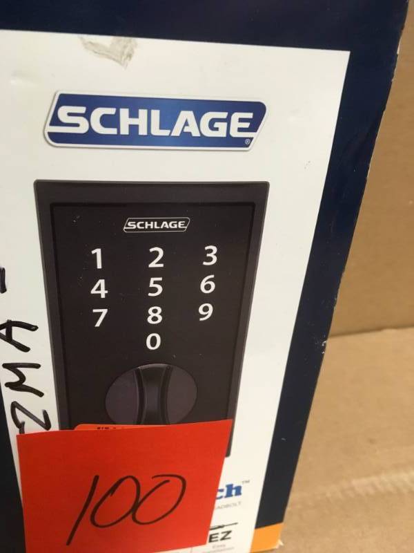 lot 100 image: Schlage Century Matte Black Touch Electronic Door Lock Deadbolt  in good working condition