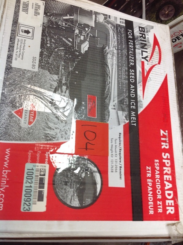 lot 104 image: Brinly-Hardy Rear Mounted ZTR Spreader in good conditions