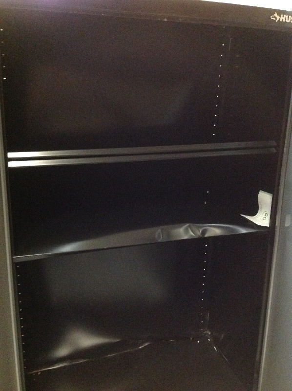 lot 113 image: Husky 48 in. W x 72 in. H x 18 in. D Steel Garage Floor Cabinet damage