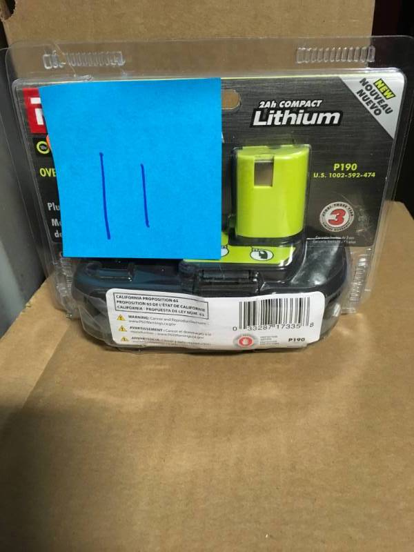 lot 11 image: RYOBI 18-Volt ONE 2.0 Ah Lithium-Ion Compact Battery in very good condition