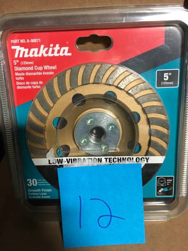 lot 12 image: Makita 5 in. Turbo Low-Vibration Diamond Cup Wheel, Compatible with Angle Grinders with electronic controller in very good condition