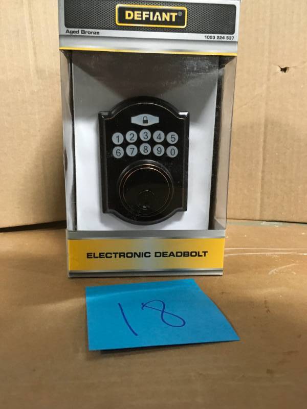 lot 18 image: Defiant Castle Aged Bronze Single Cylinder Electronic Keypad Deadbolt in very good condition