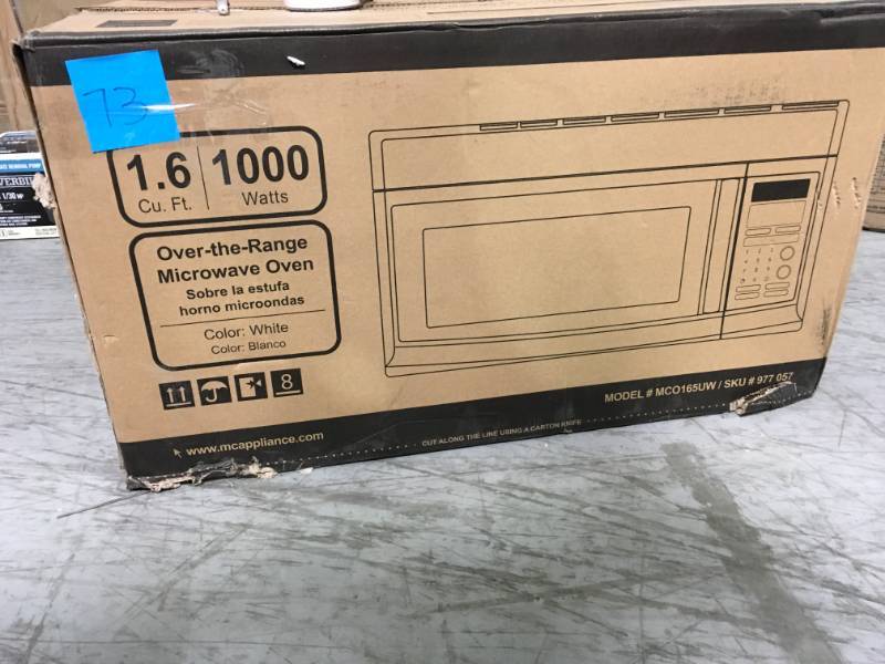 lot 73 image: Magic Chef 1.6 cu. ft. Over the Range Microwave in White in very good condition