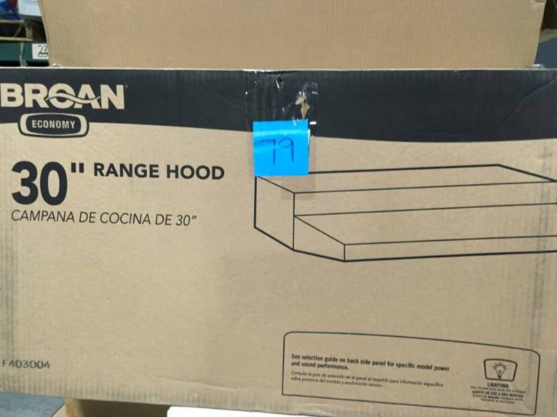 lot 79 image: Broan F40000 Series 30 in. Convertible Under Cabinet Range Hood with Light in Stainless Steel in very good condition