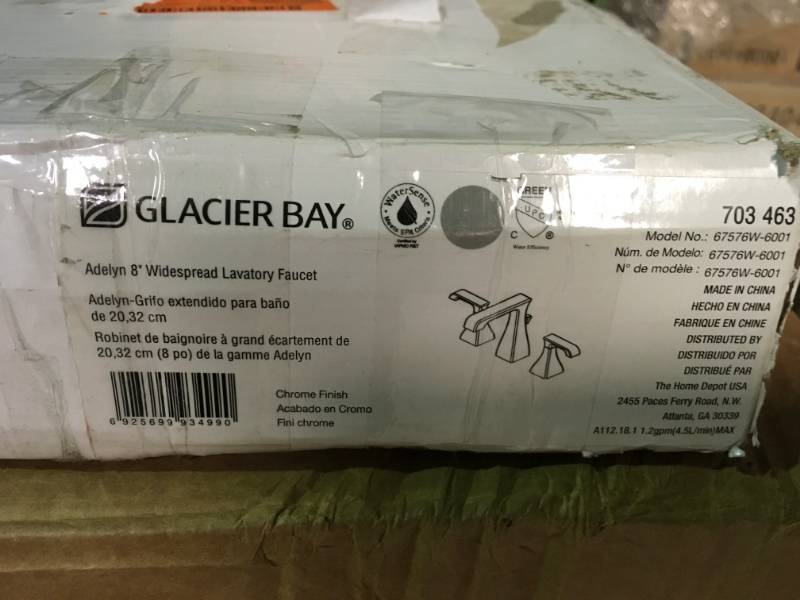 lot 88 image: Glacier Bay Adelyn 8 in. Widespread 2-Handle High-Arc Bathroom Faucet in Chrome in very good condition