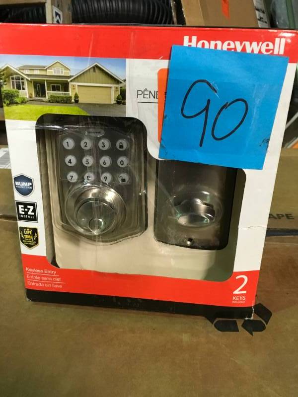 lot 90 image: Honeywell Electronic Keypad Satin Nickel Single Cylinder Deadbolt Lock in very good condition