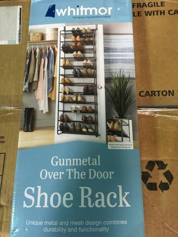 lot 98 image: Whitmor 36-Pair Gunmetal Over the Door Shoe Rack Metal Shoe Organizer in very good condition