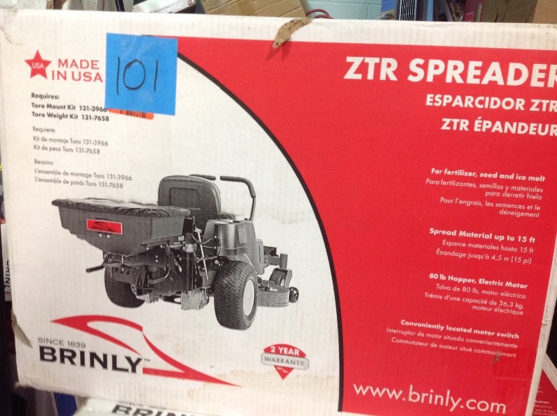 lot 101 image: Brinly-Hardy Rear Mounted ZTR Spreader in good conditions
