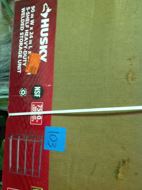 lot 103 image: Husky 90 in. H x 90 in. W x 24 in. D 5 Shelf Welded Steel Shelving Unit with Wire Deck in Black