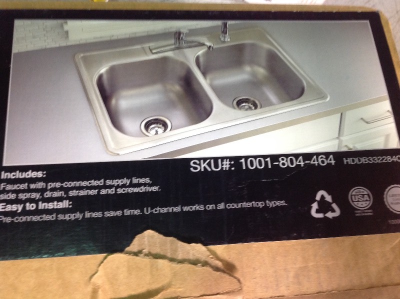 lot 109 image: Elkay Swift Install All-in-One Drop-In Stainless Steel 33 in. 4-Hole Double Bowl Kitchen Sink Kit in good conditions