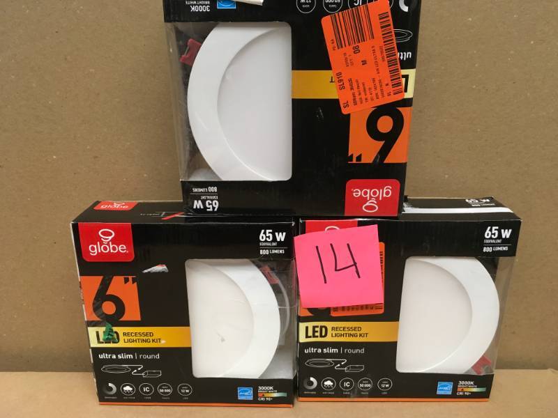 lot 14 image: Globe Electric Designer Ultra Slim 6 in. White Integrated LED Recessed Kit QY 3 not used