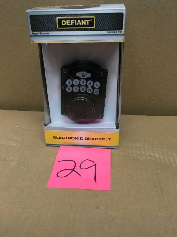 lot 29 image: Defiant Castle Aged Bronze Single Cylinder Electronic Keypad Deadbolt  in very good condition