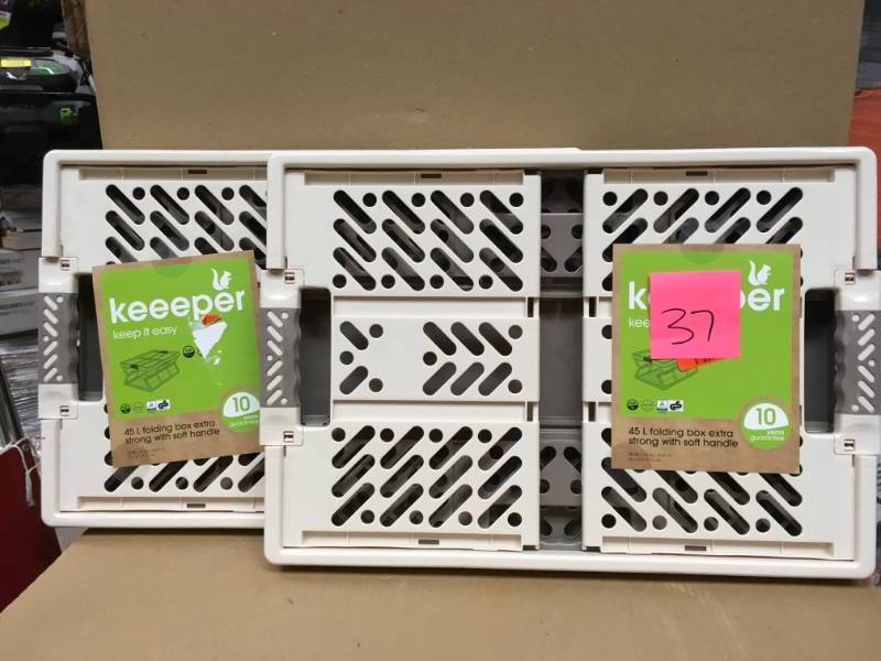 lot 37 image: KEEEPER 45 L FOLDING BOX EXTRA STRONG WITH SOFT HANDLE QTY 2  in very good condition