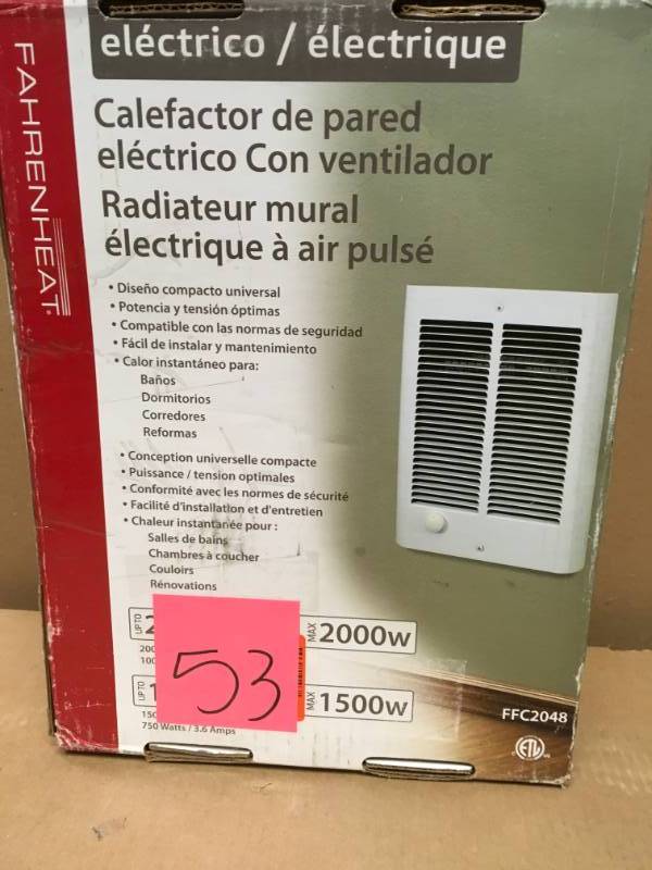 lot 53 image: Fahrenheat 2,000-Watt Small Room Wall Heater  in very good condition