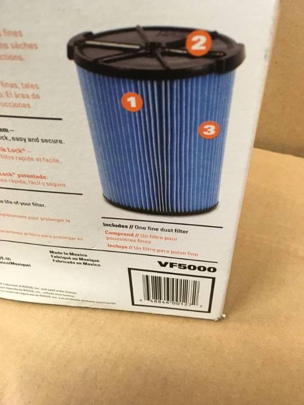 lot 92 image: RIDGID 3-Layer Fine Dust Pleated Paper Filter for 5.0 Plus Gal. RIDGID Wet Dry Vacs  in very good condition