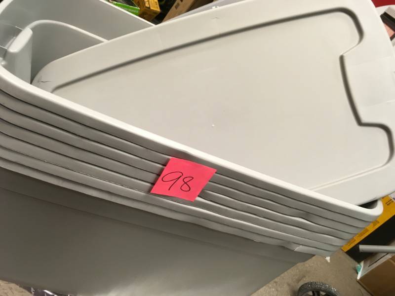 lot 98 image: HDX 30 Gal. Storage Tote Grey QTY 6 not used