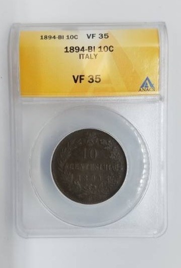 lot 7 image: 1894 BI 10 Cent VF 35 Italy