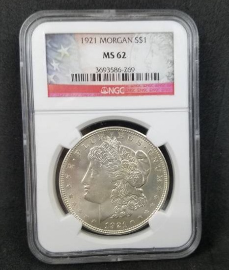 lot 11 image: 1921 Morgan Silver Dollar NGC MS62