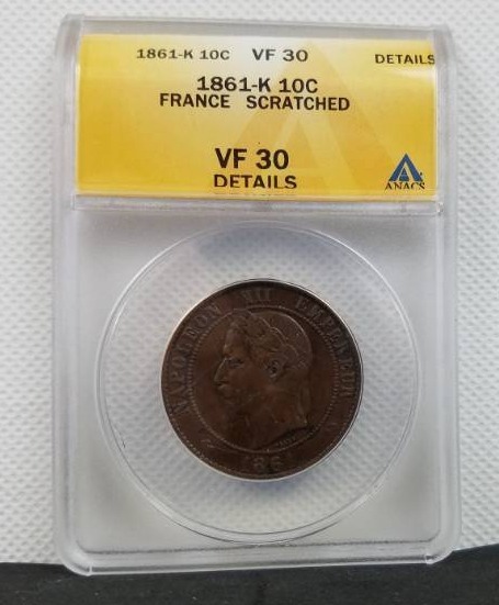 lot 20 image: 1861 - K 10 Cent VF 30 DETAILS France Scratched