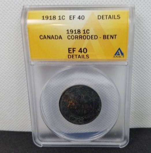 lot 22 image: 1918 1 cent EF 40 Canada Corroded - Bent