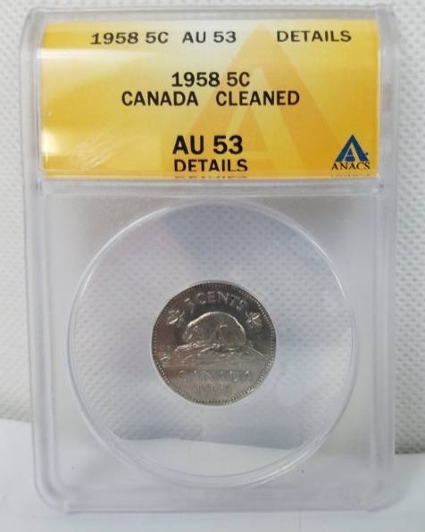 lot 29 image: 1958 5 CENT AU 53 DETAILS Canada Cleaned