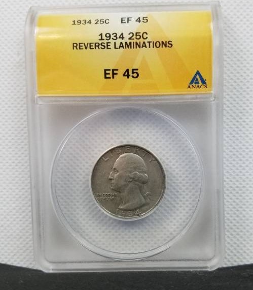 lot 31 image: 1934 25 Cent EF 45 Reverse Laminations