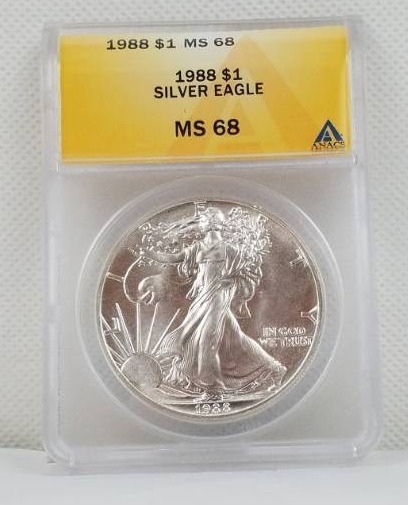 lot 33 image: 1988 Silver Eagle Dollar MS 68