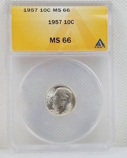 lot 36 image: 1957 10 cent MS 66 Graded Coin
