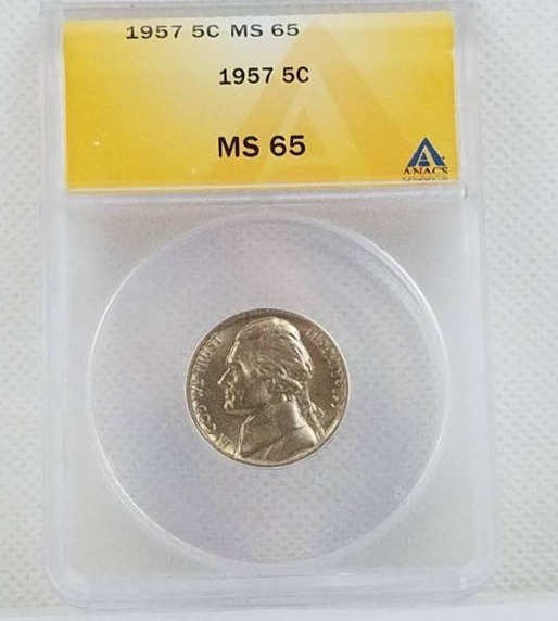 lot 37 image: 1957 5 Cent MS 65 Graded Coin