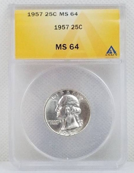 lot 38 image: 1957 25 Cent MS 64 Graded Coin