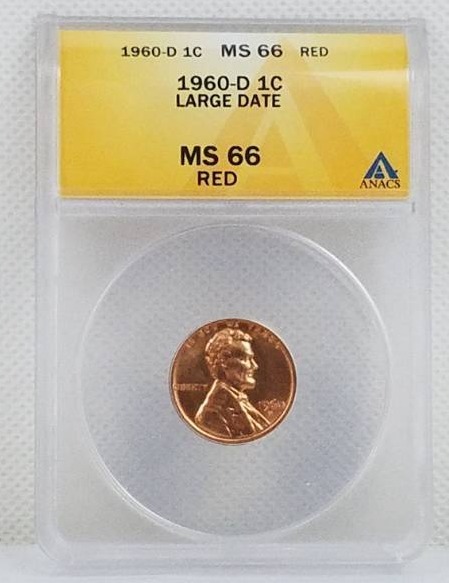 lot 40 image: 1960 - D MS 66 Red Graded Coin Large Date