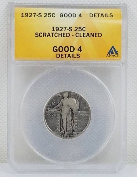 lot 42 image: 1927 - S GOOD 4 Scratched and Cleaned Graded Coin